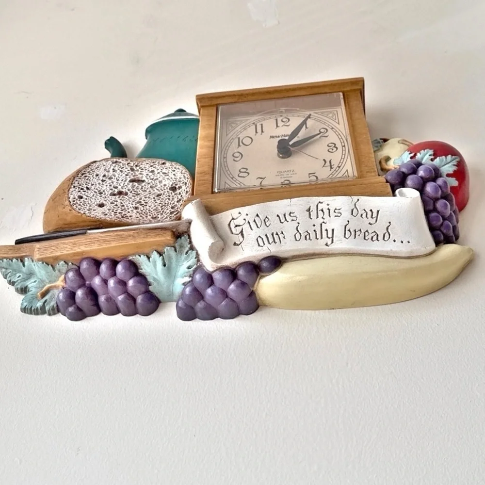 1985 Burwood Wall Clock Farmhouse Kitchen Decor Matthew 6:11 Daily Bread Verse
